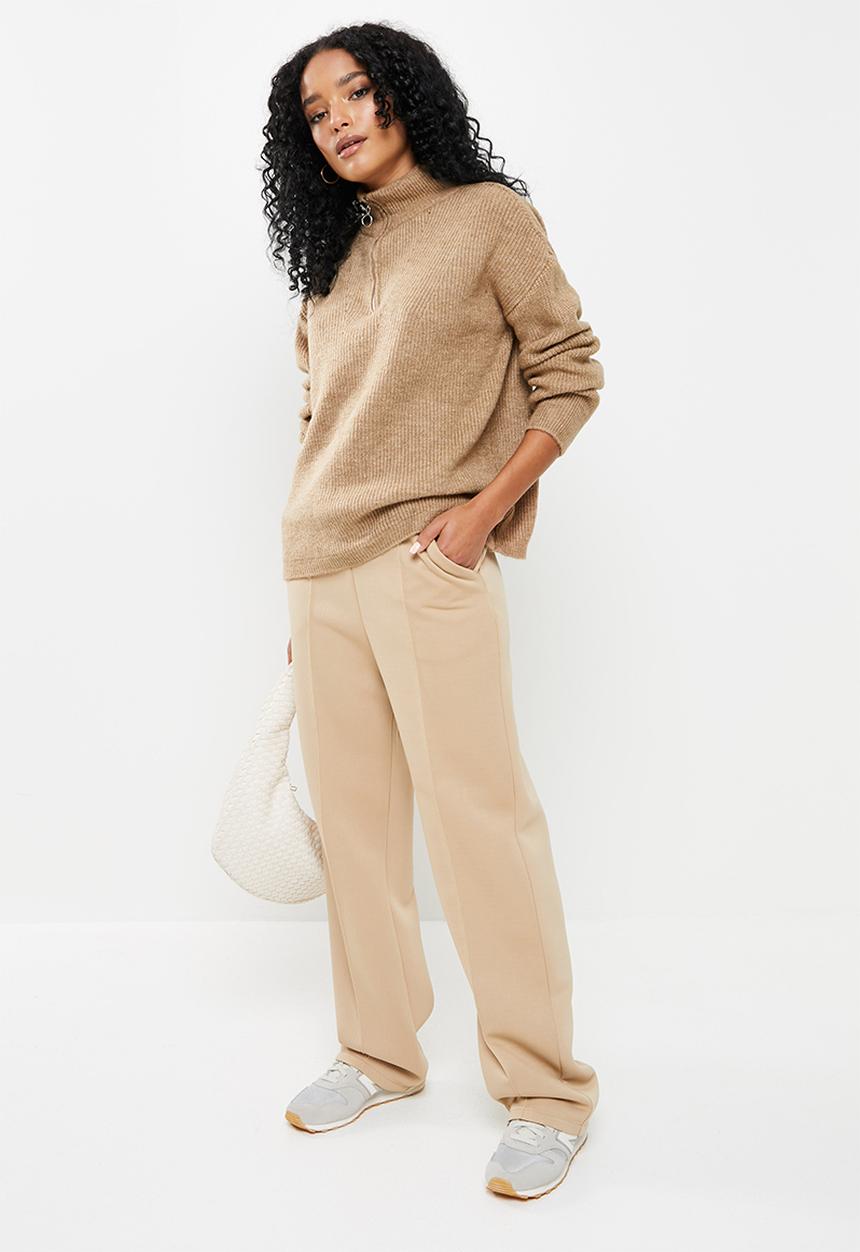 Trendyol - Zippered knit sweater - camel