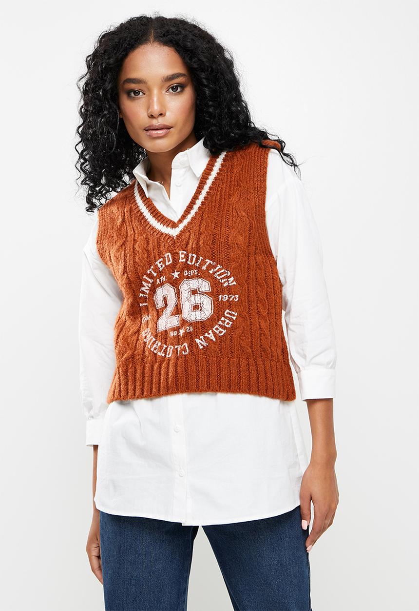 Trendyol - Printed v neck knitwear sweater - rose