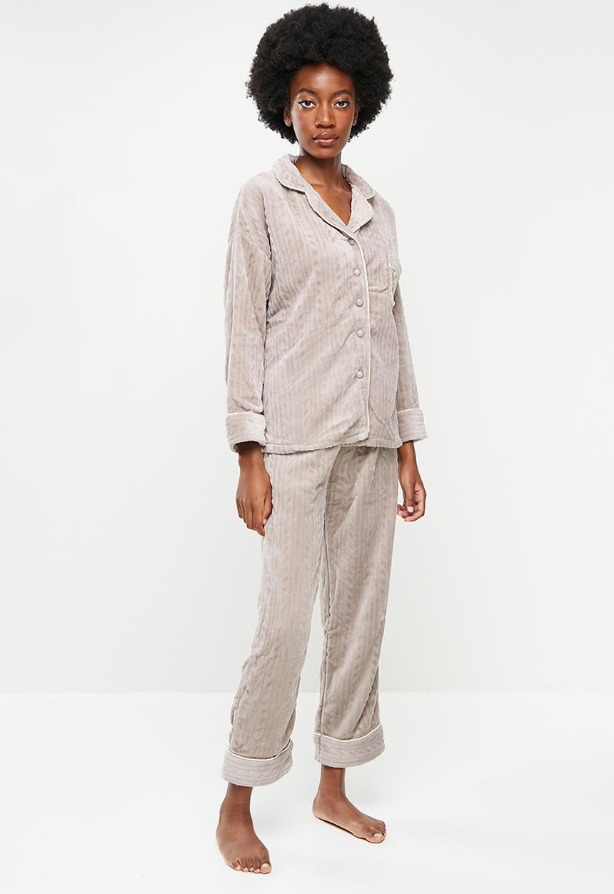dailyfriday - Textured sleep shirt & pants set - mocha