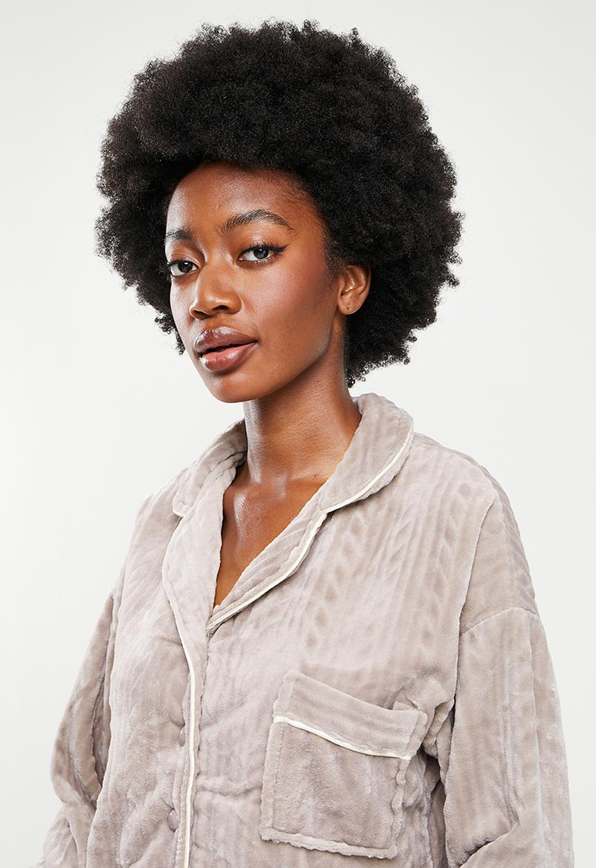 dailyfriday - Textured sleep shirt & pants set - mocha