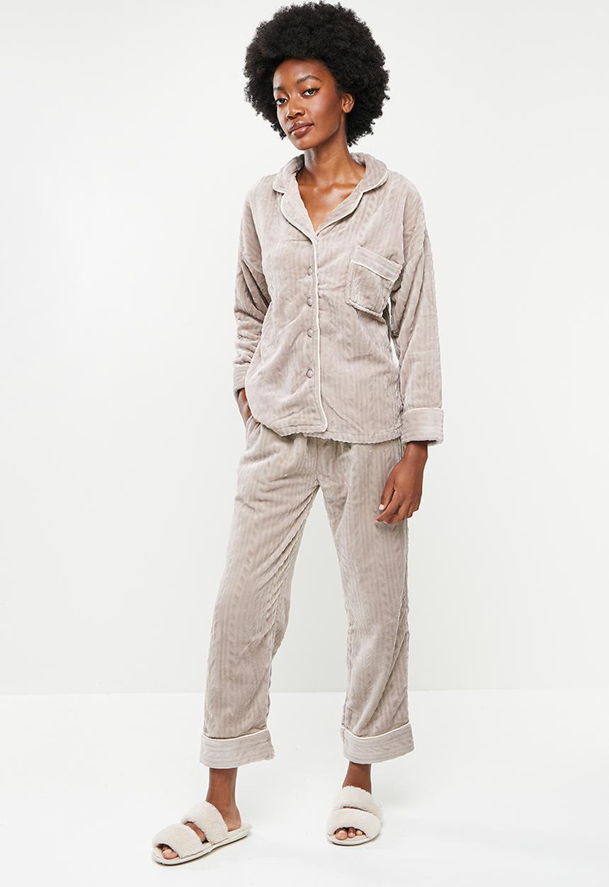 dailyfriday - Textured sleep shirt & pants set - mocha