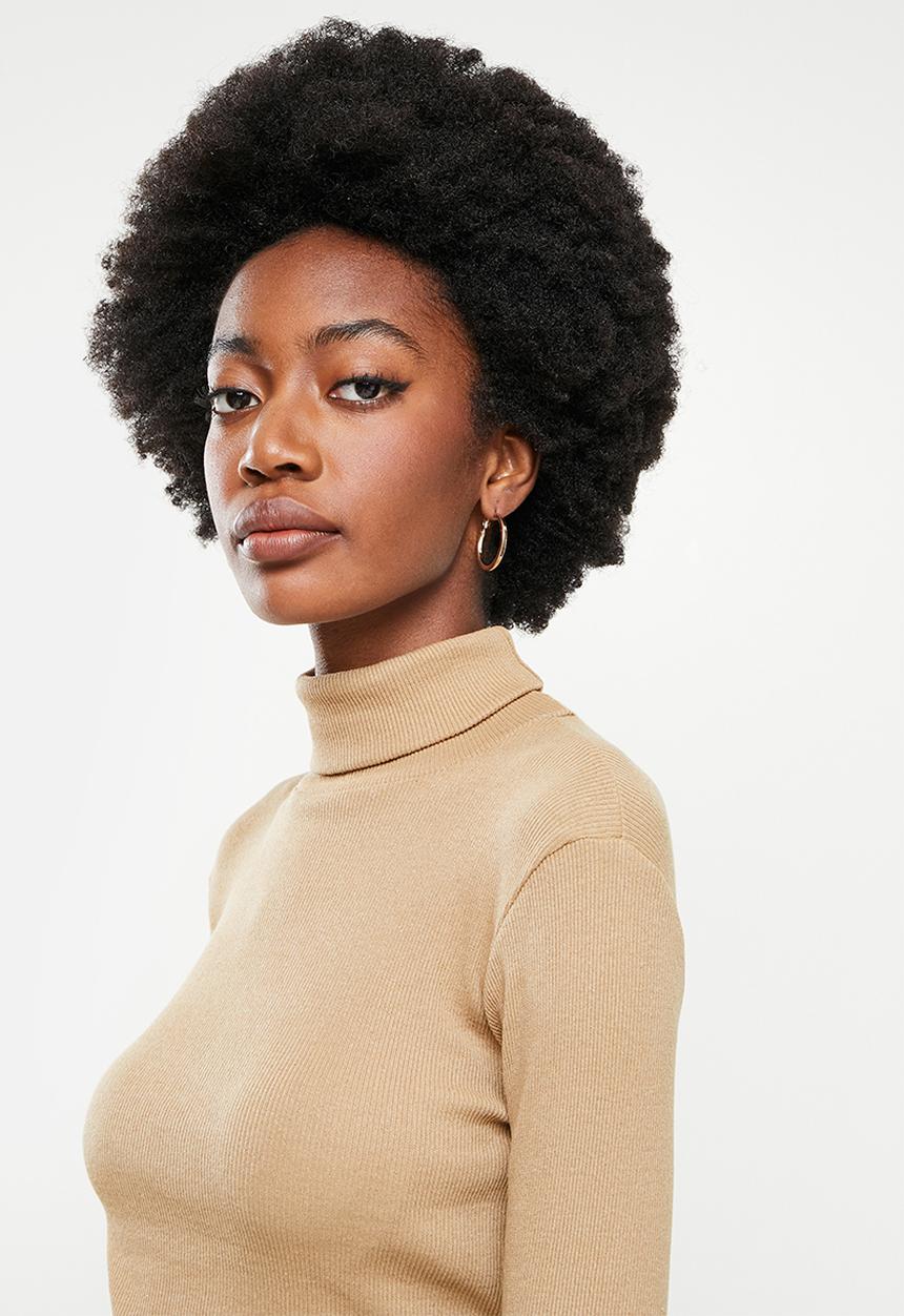 Trendyol - Ribbed turtleneck crop top - mink