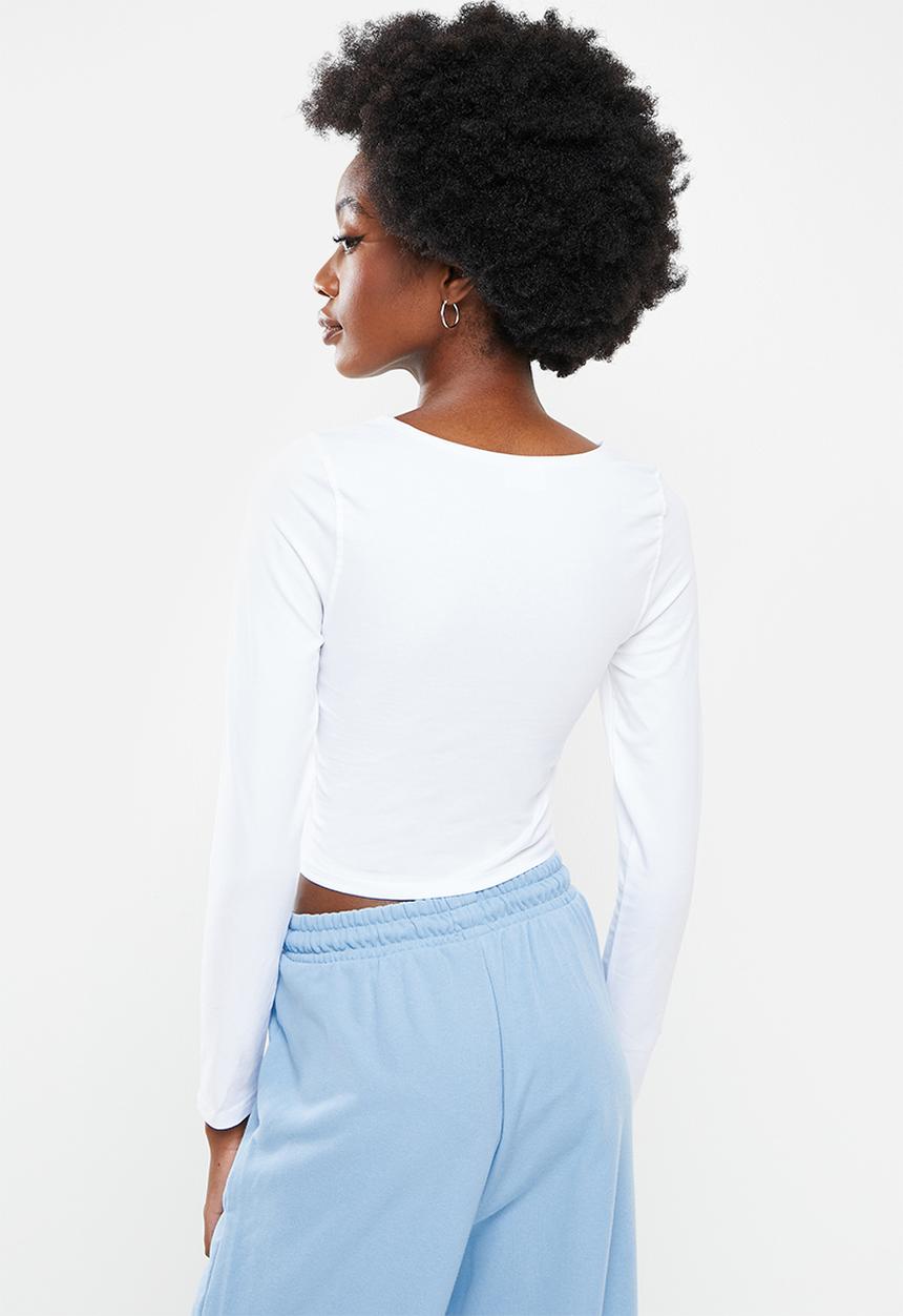 Cotton On - Lara keyhole long sleeve top - white