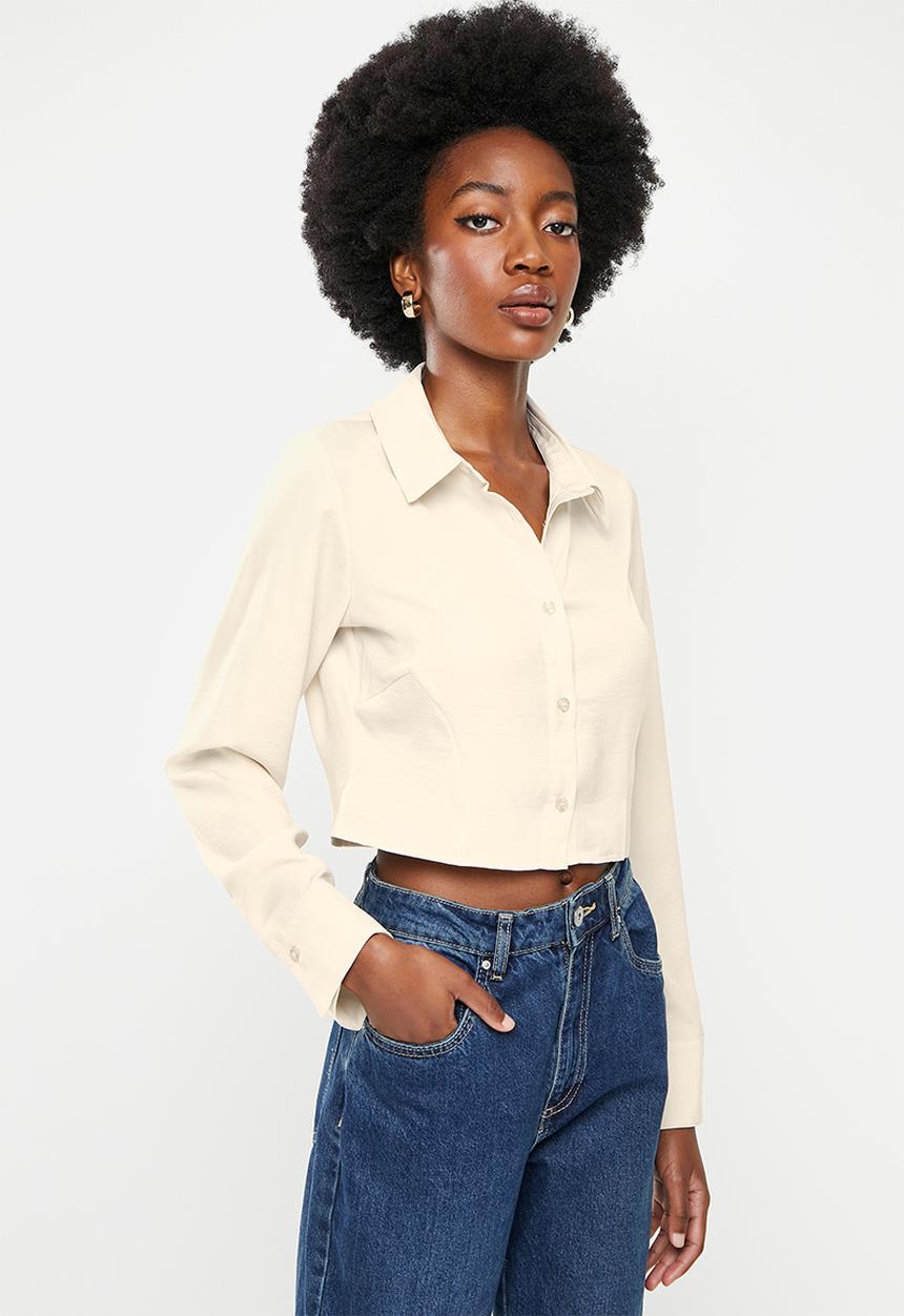 Cotton On - Fitted satin long sleeve shirt - champagne