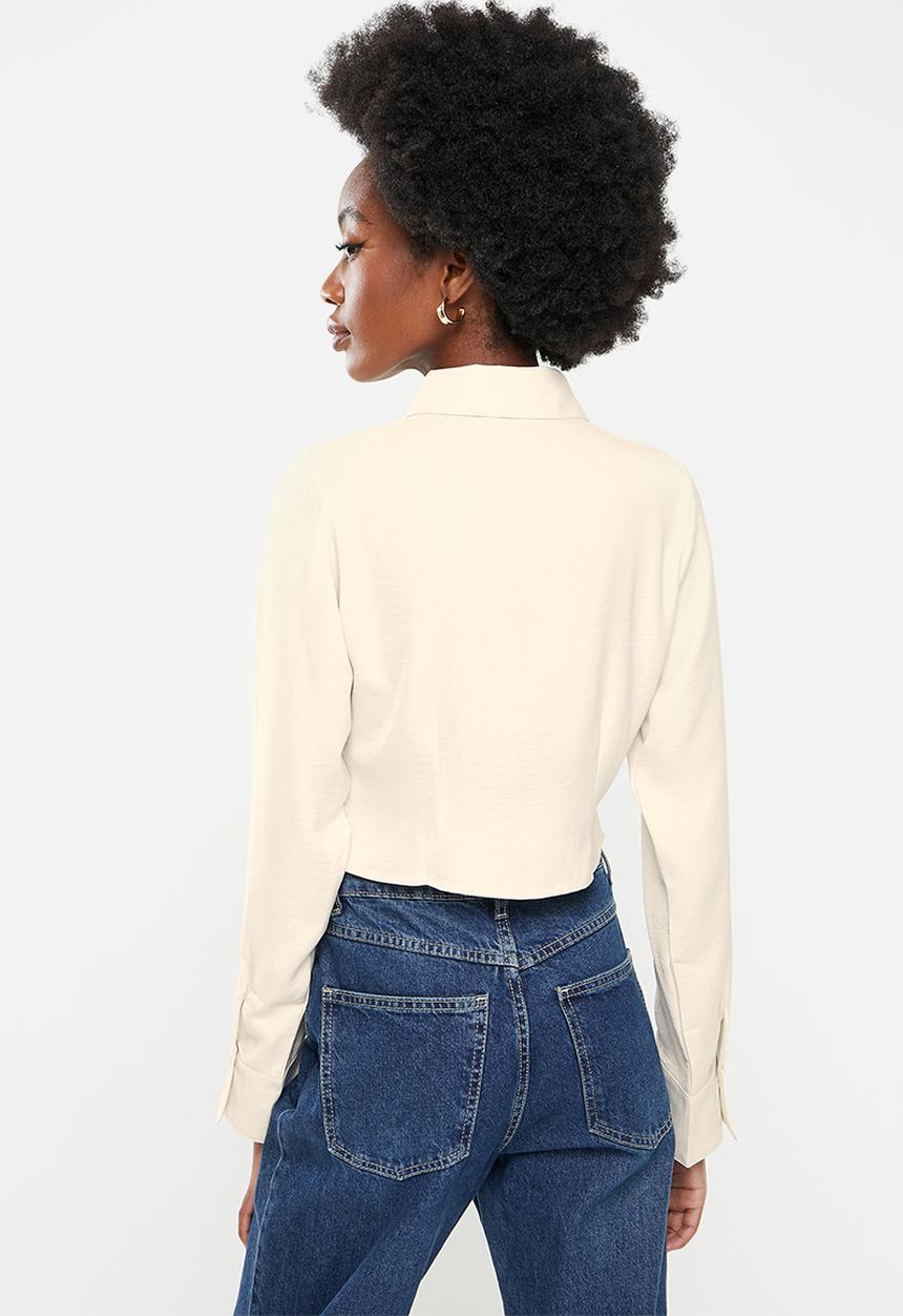 Cotton On - Fitted satin long sleeve shirt - champagne