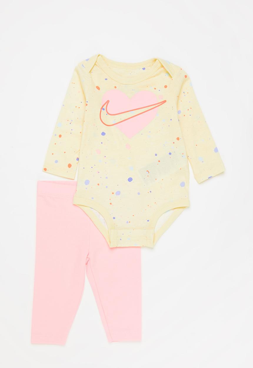 Nike - Nkg ls bodysuit pant set - yellow & pink