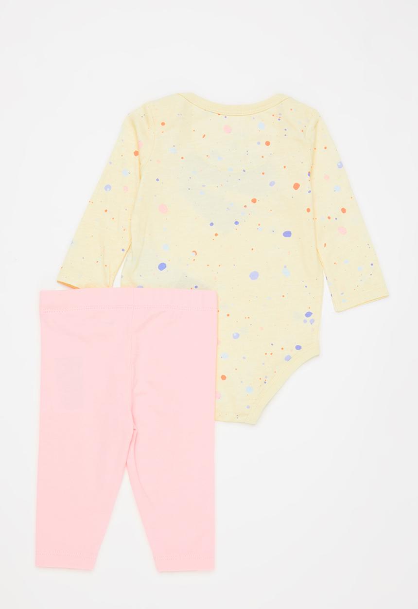 Nike - Nkg ls bodysuit pant set - yellow & pink