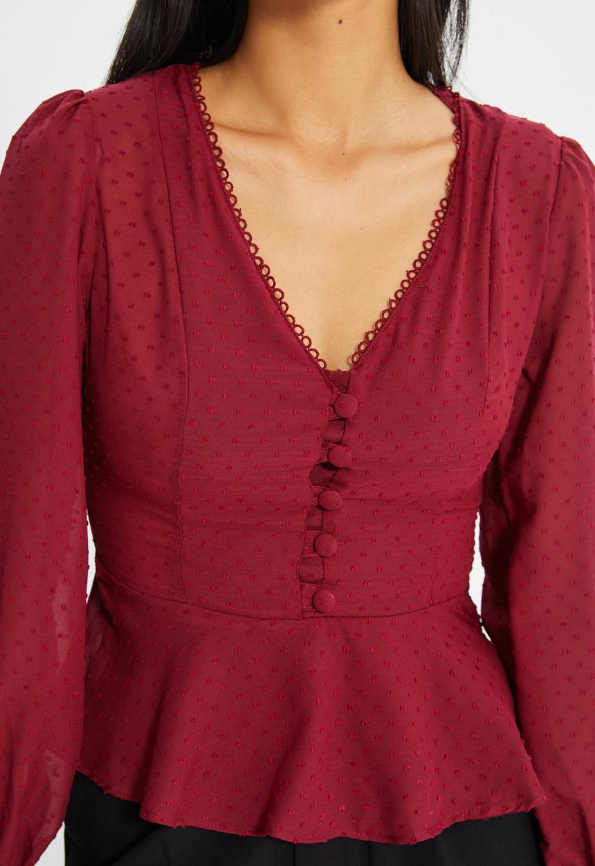 Trendyol - V neck blouse - burgundy