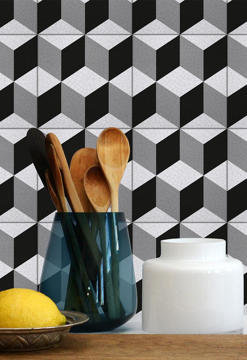 20 Castelli Cubo wall tile stickers - black