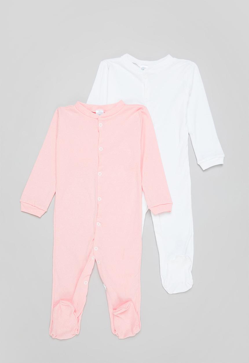 Pop Candy - Baby 2 pack sleepsuit - pink & white 
