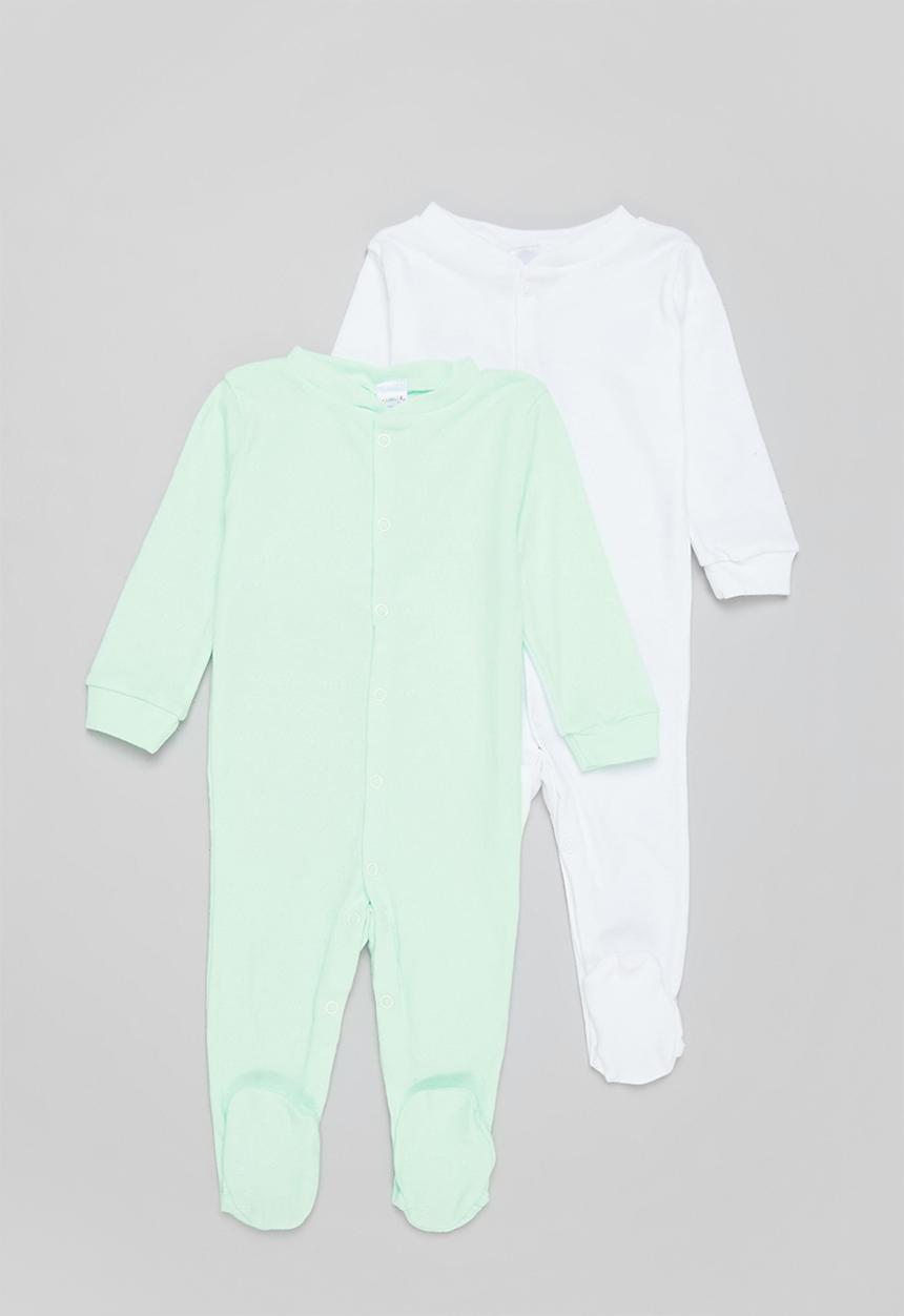 Pop Candy - Baby 2 pack sleepsuit - green & white 
