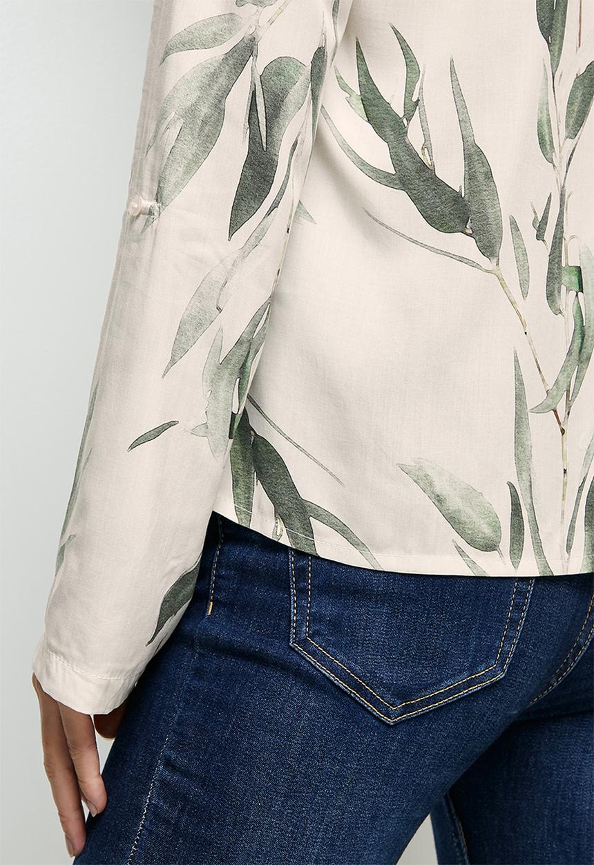 edit - Notch neck roll sleeve blouse - watercolour leaves
