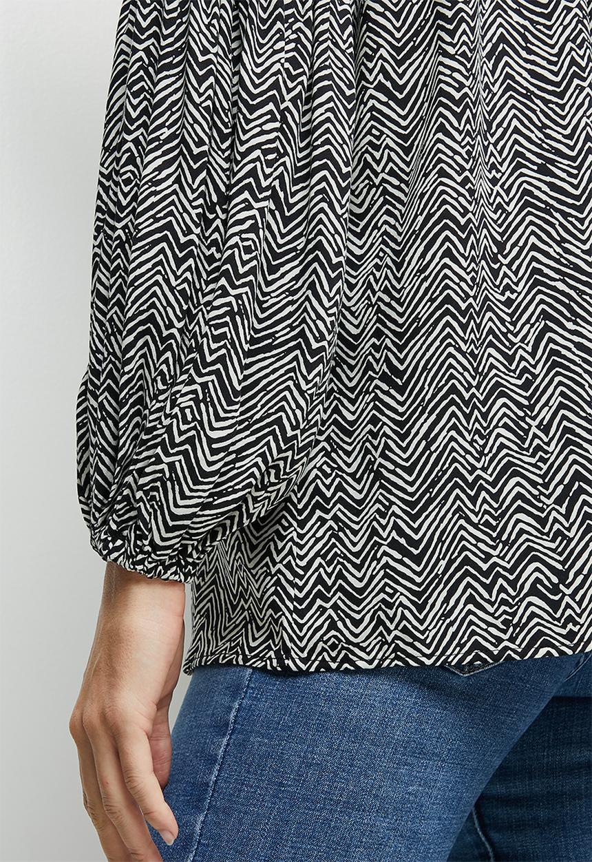 edit - Drop shoulder mandarin shirt - black chevron