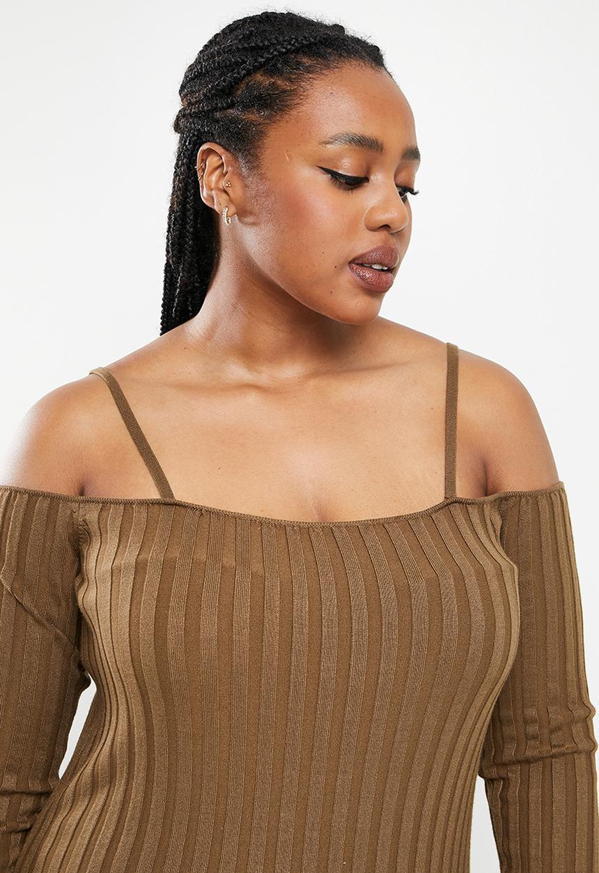 Glamorous - Plus rib dress - coffee brown