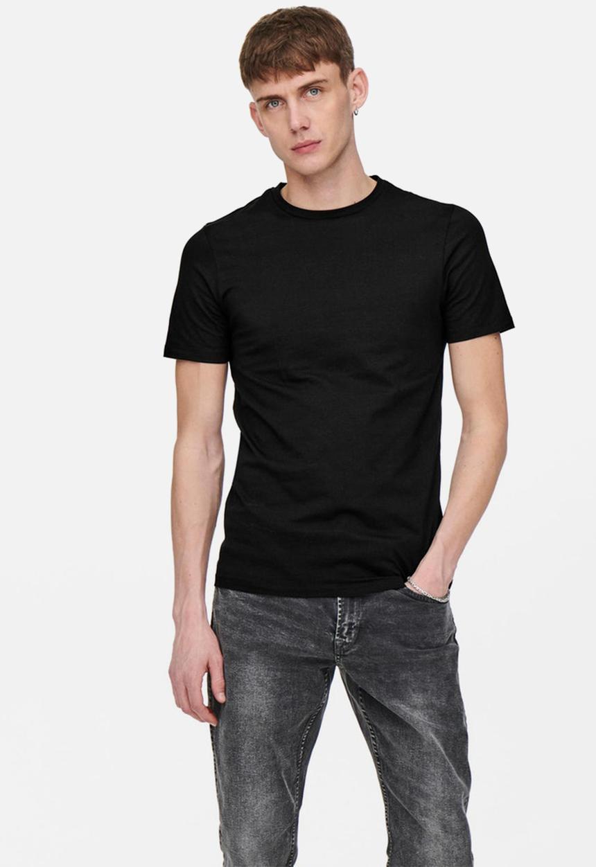 Only & Sons - Basic slim fit o-neck 2 pack tees - black