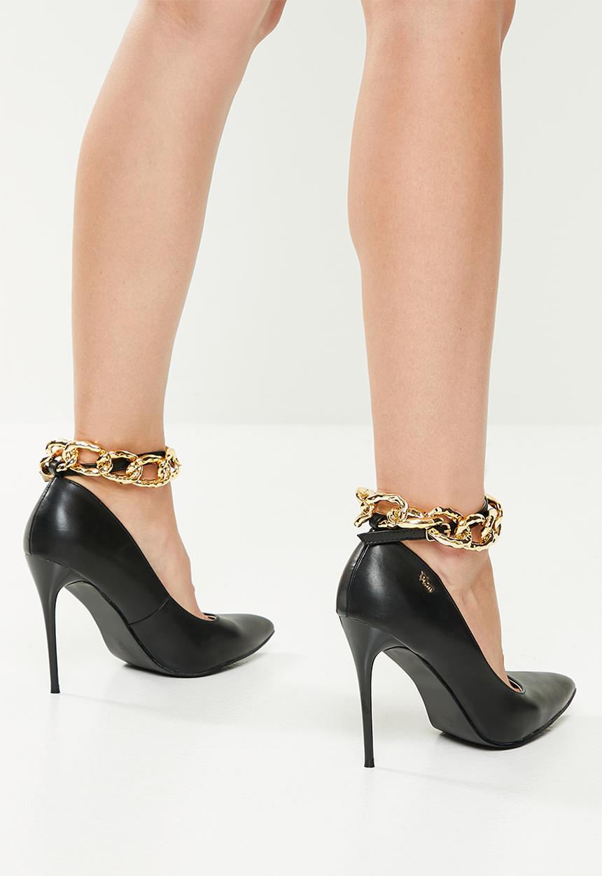 Plum - Pippa chain ankle strap stiletto court - black