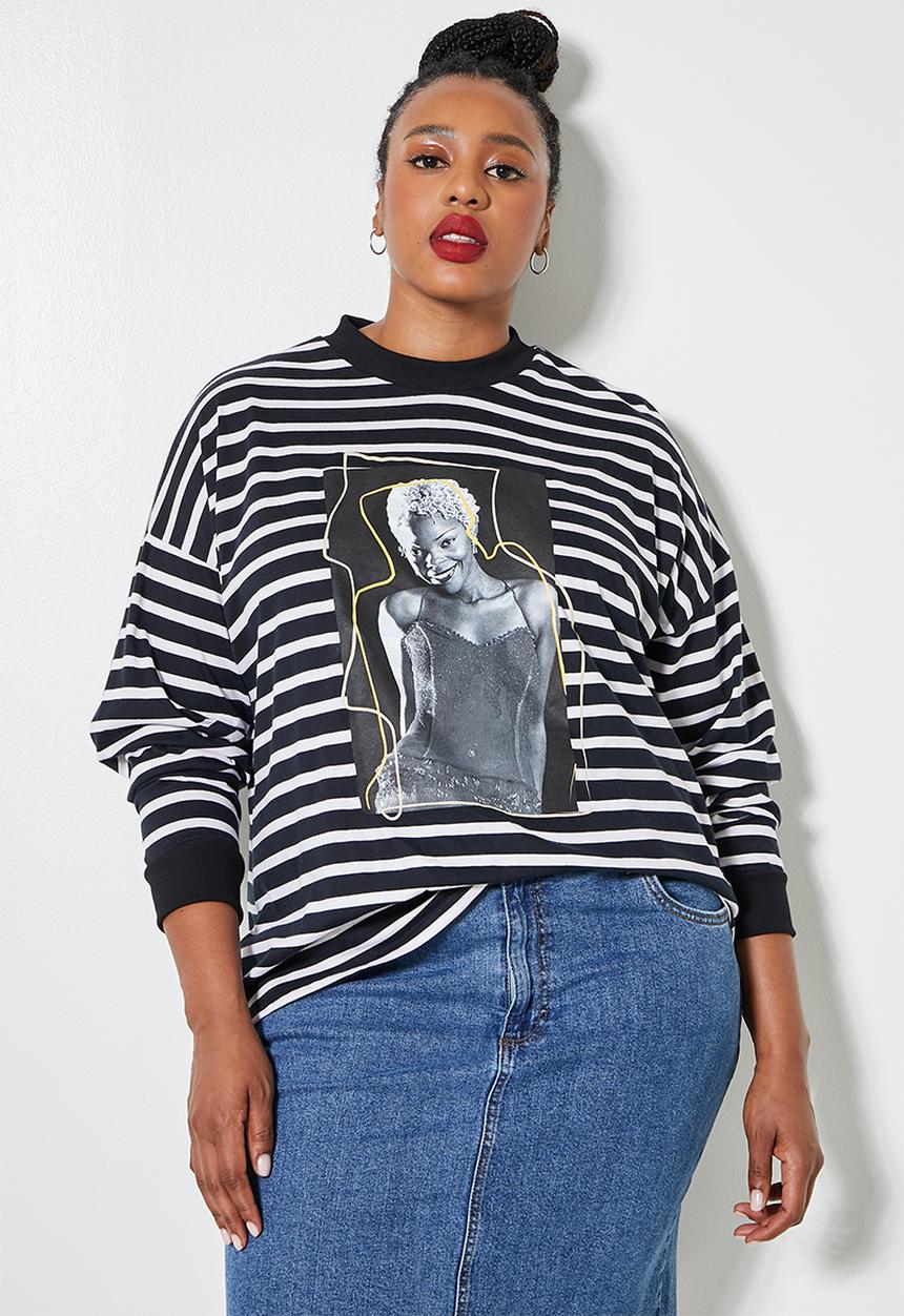 Superbalist - Drum Lebo photo relaxed tee - black & white stripe