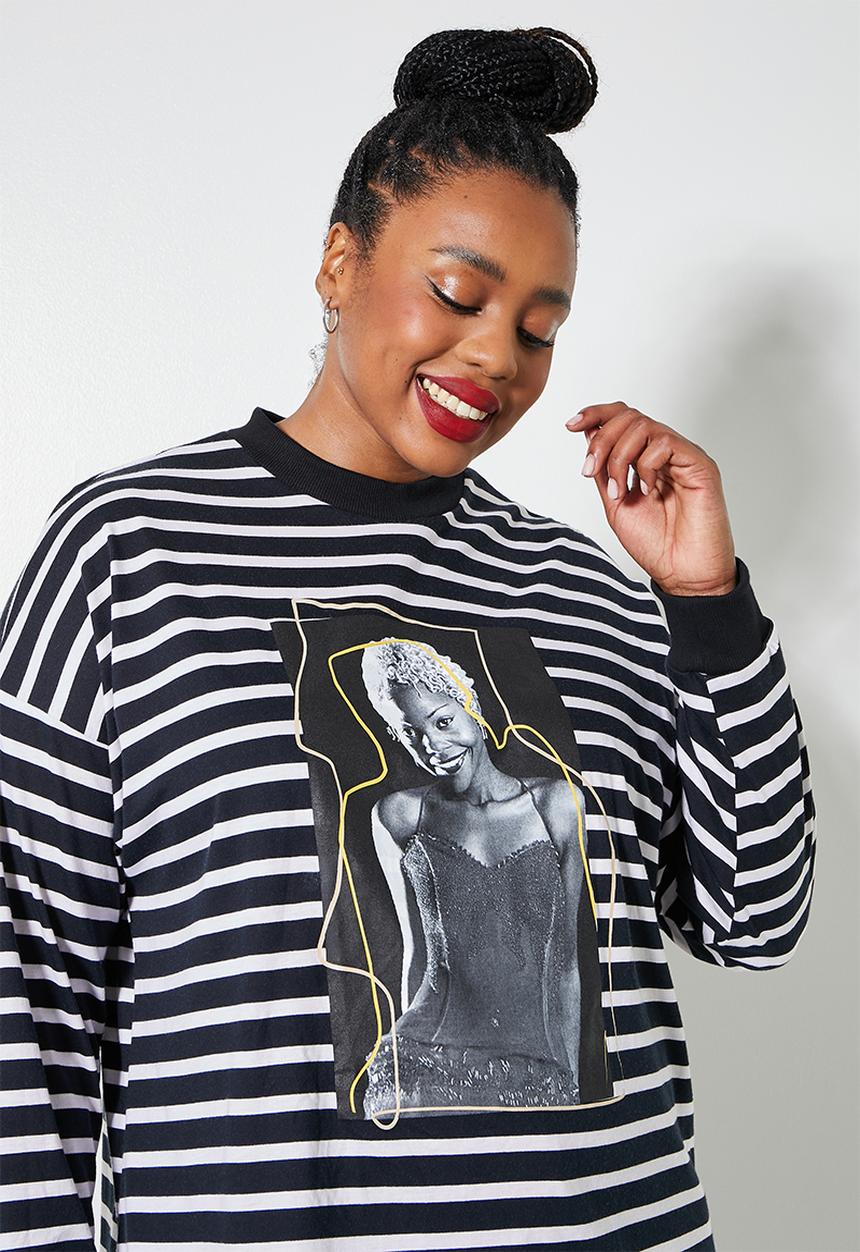 Superbalist - Drum Lebo photo relaxed tee - black & white stripe