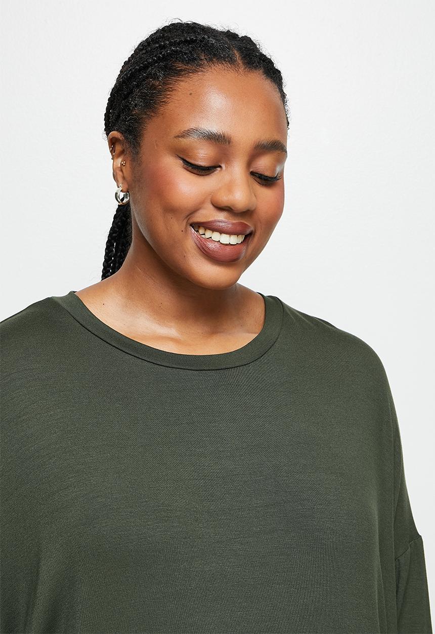 edit Plus - Crew neck knit column midi dress - dark olive