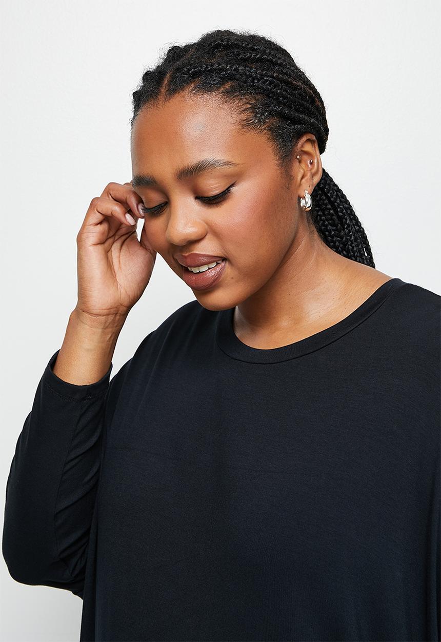 edit Plus - Crew neck knit column midi dress - black