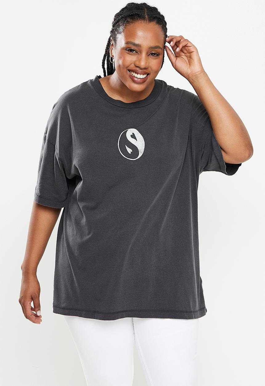 Cotton On - Curve dad graphic tee - find the happy/black