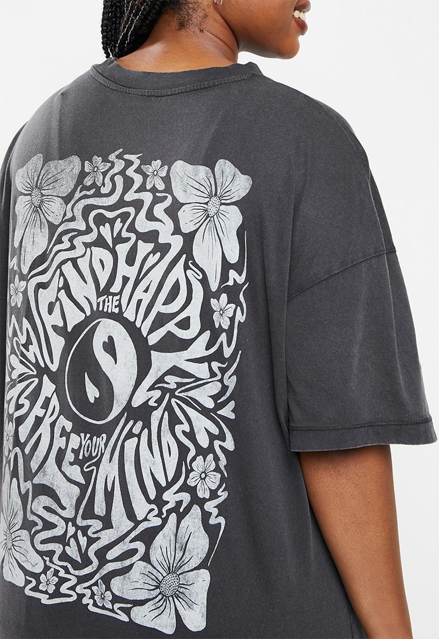 Cotton On - Curve dad graphic tee - find the happy/black