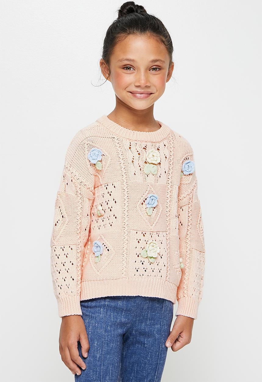 Pop Candy - Cable knit jersey with flower detail - pink