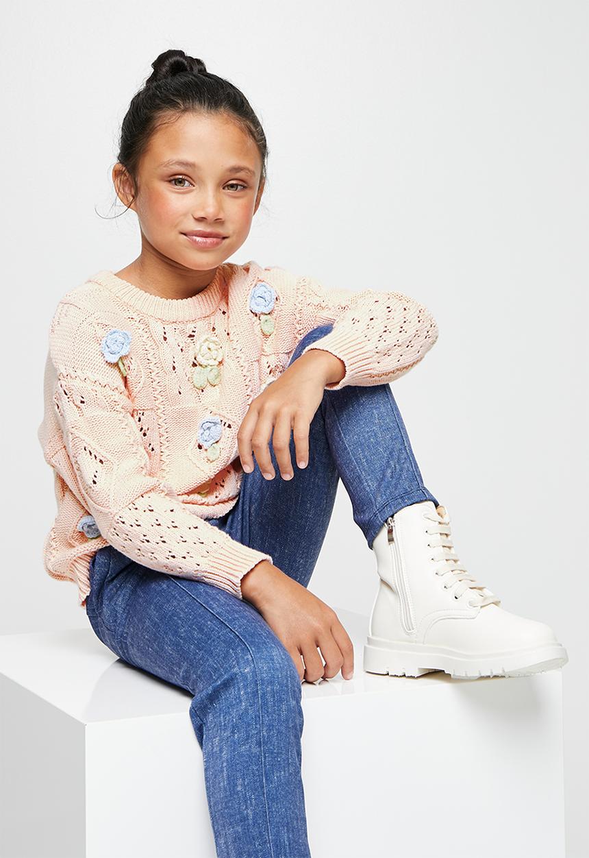 Pop Candy - Cable knit jersey with flower detail - pink