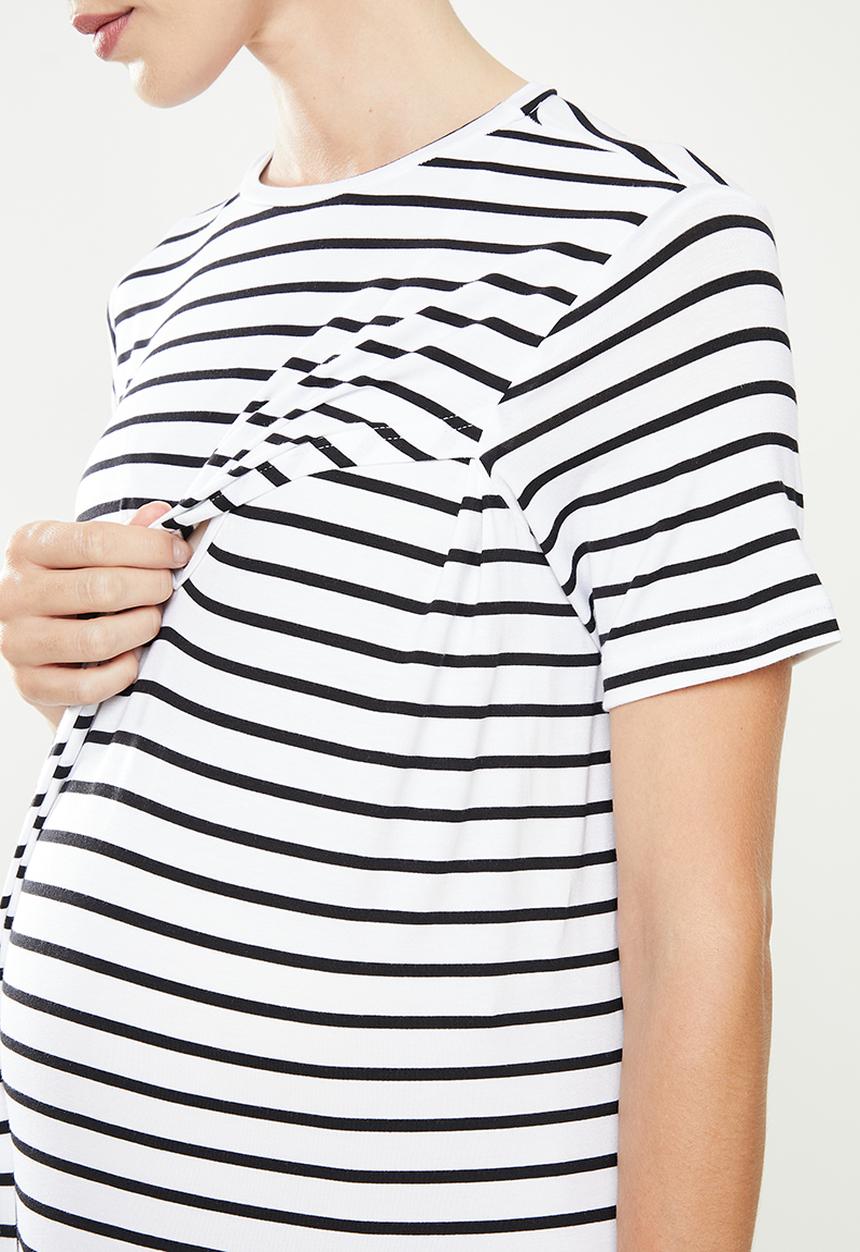 Superbalist - Maternity nursing tee dress - white & black 