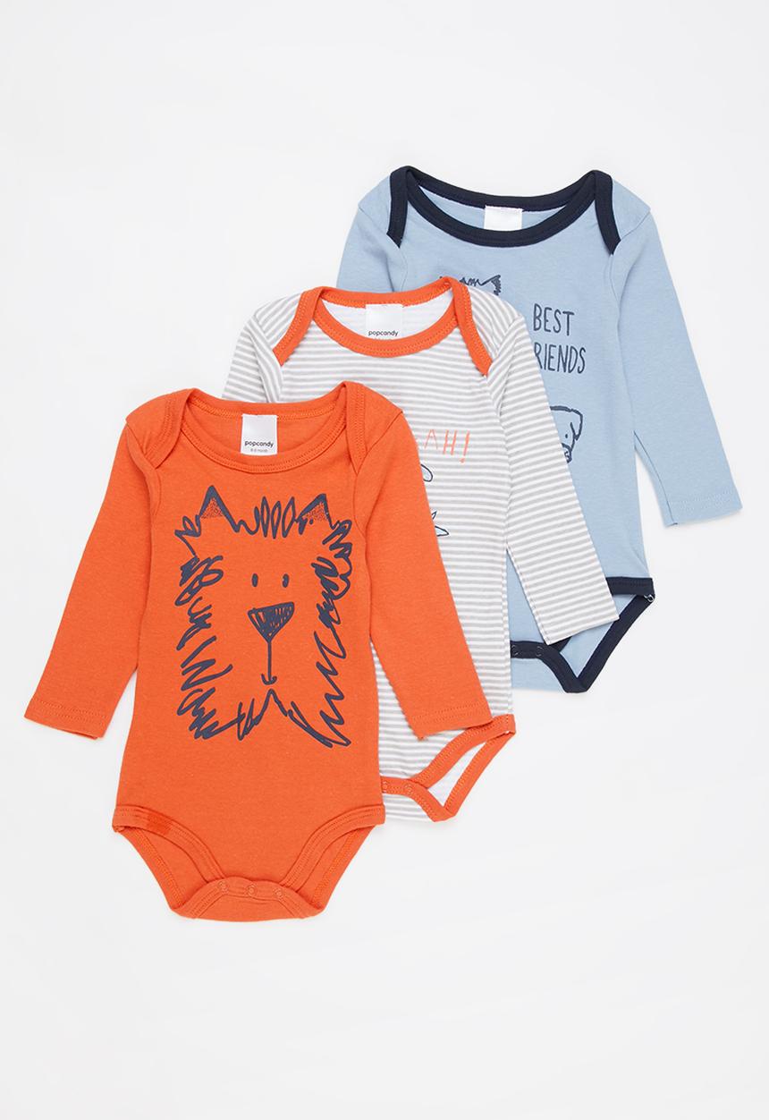 Pop Candy - Baby boys 3 pack printed babygrows - multi 