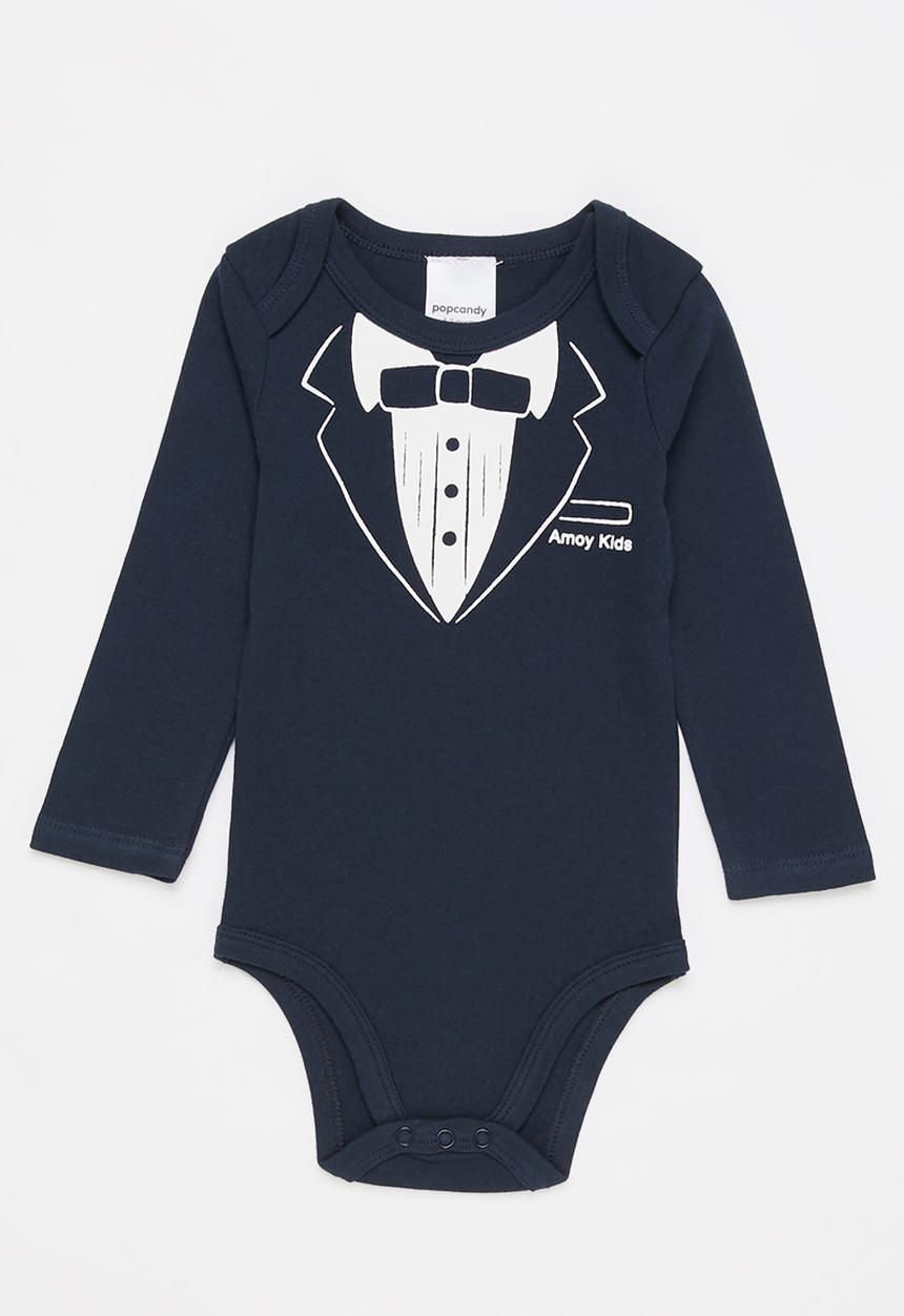 Pop Candy - Baby boys 3 pack printed babygrows - navy & white 