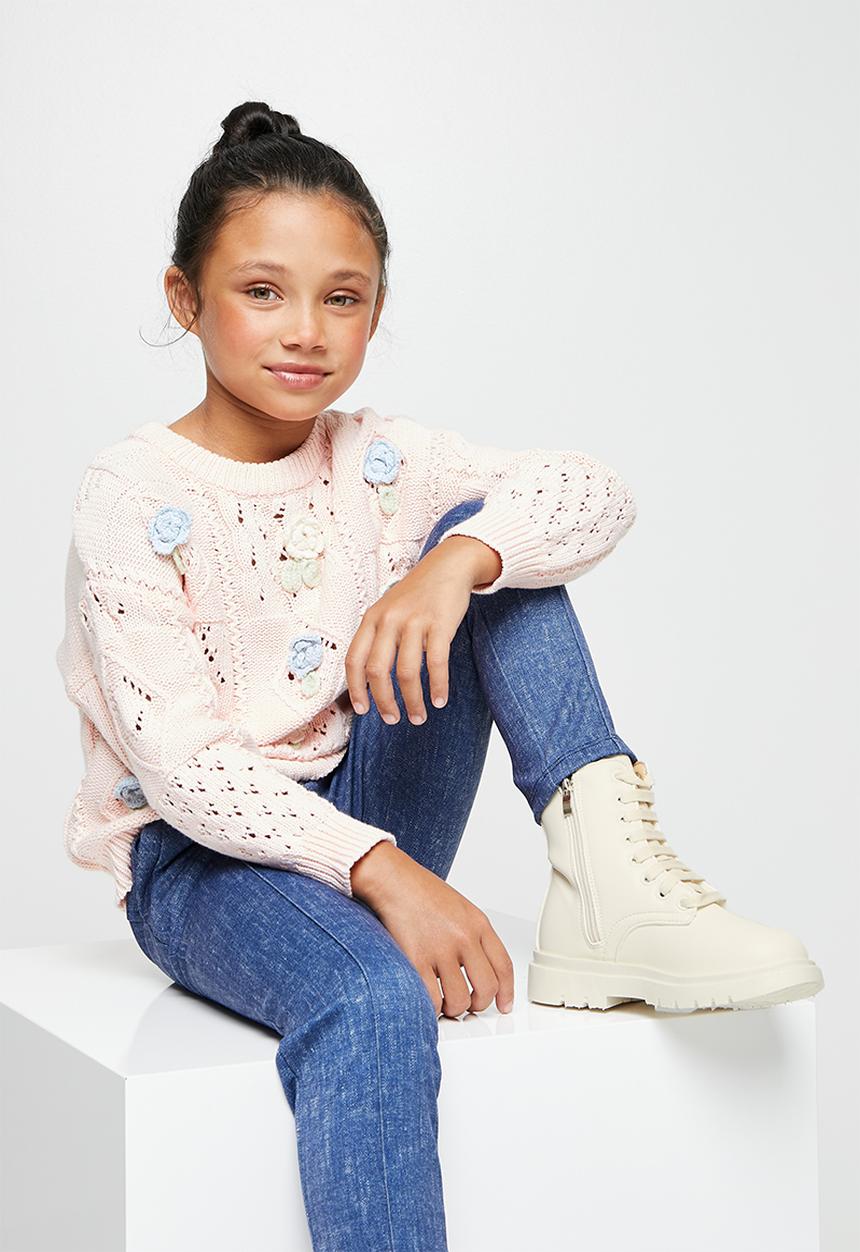 Pop Candy - Girls boots with laces - white