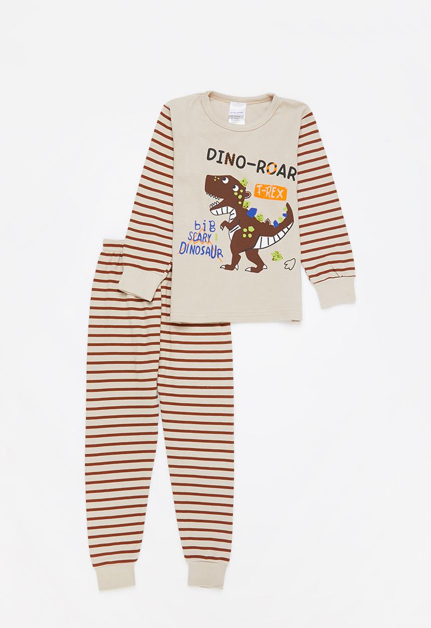 Pop Candy - Stripe dino pj set - brown