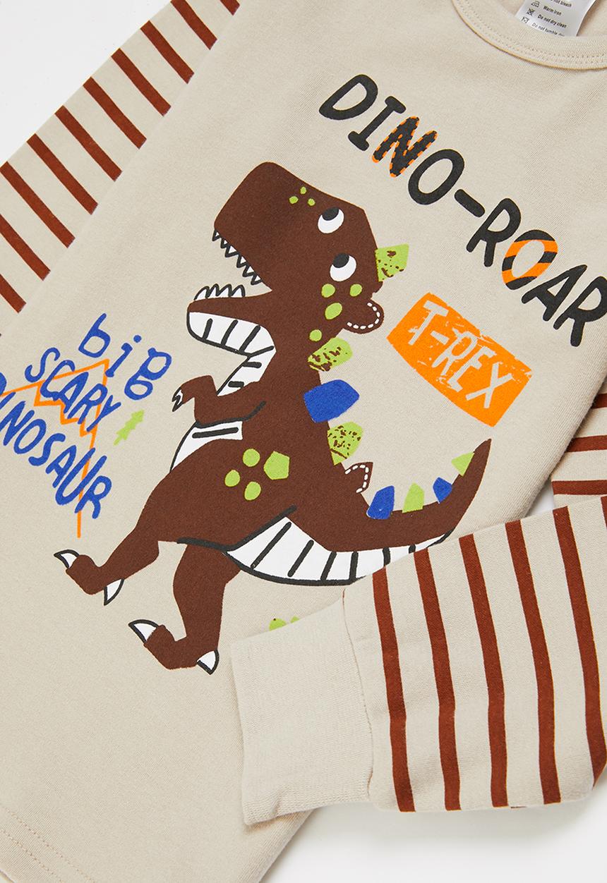 Pop Candy - Stripe dino pj set - brown