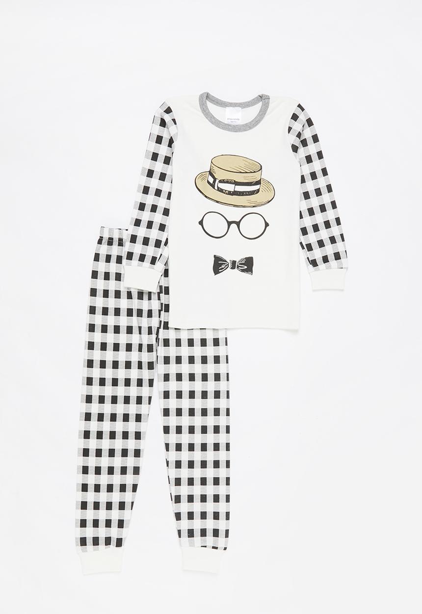 Pop Candy - Boys check pj set - white & black