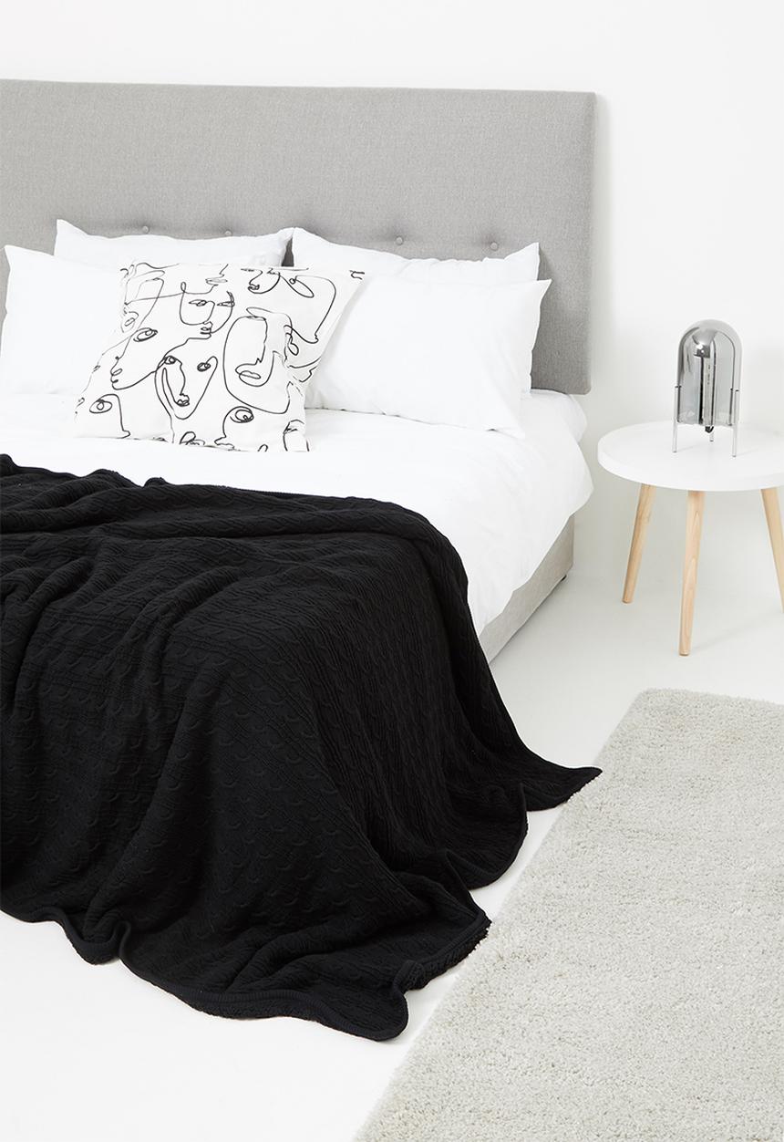 Sixth Floor - Knitted sherpa throw - black