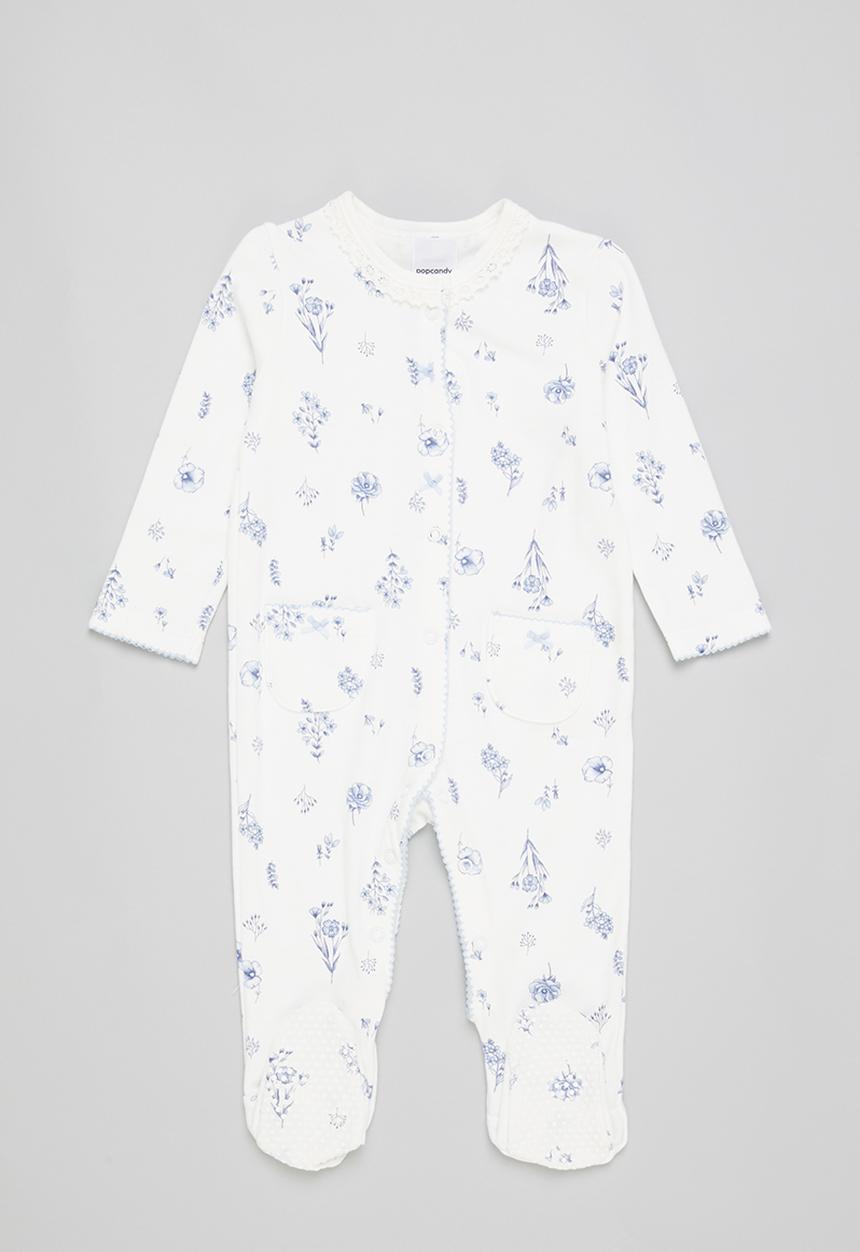 Pop Candy - Printed babygrow - white & blue 