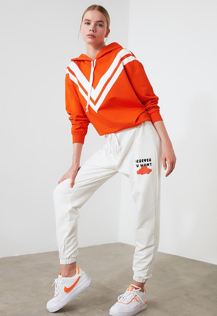 Trendyol - Printed loose jogger slim sweatpants - ecru