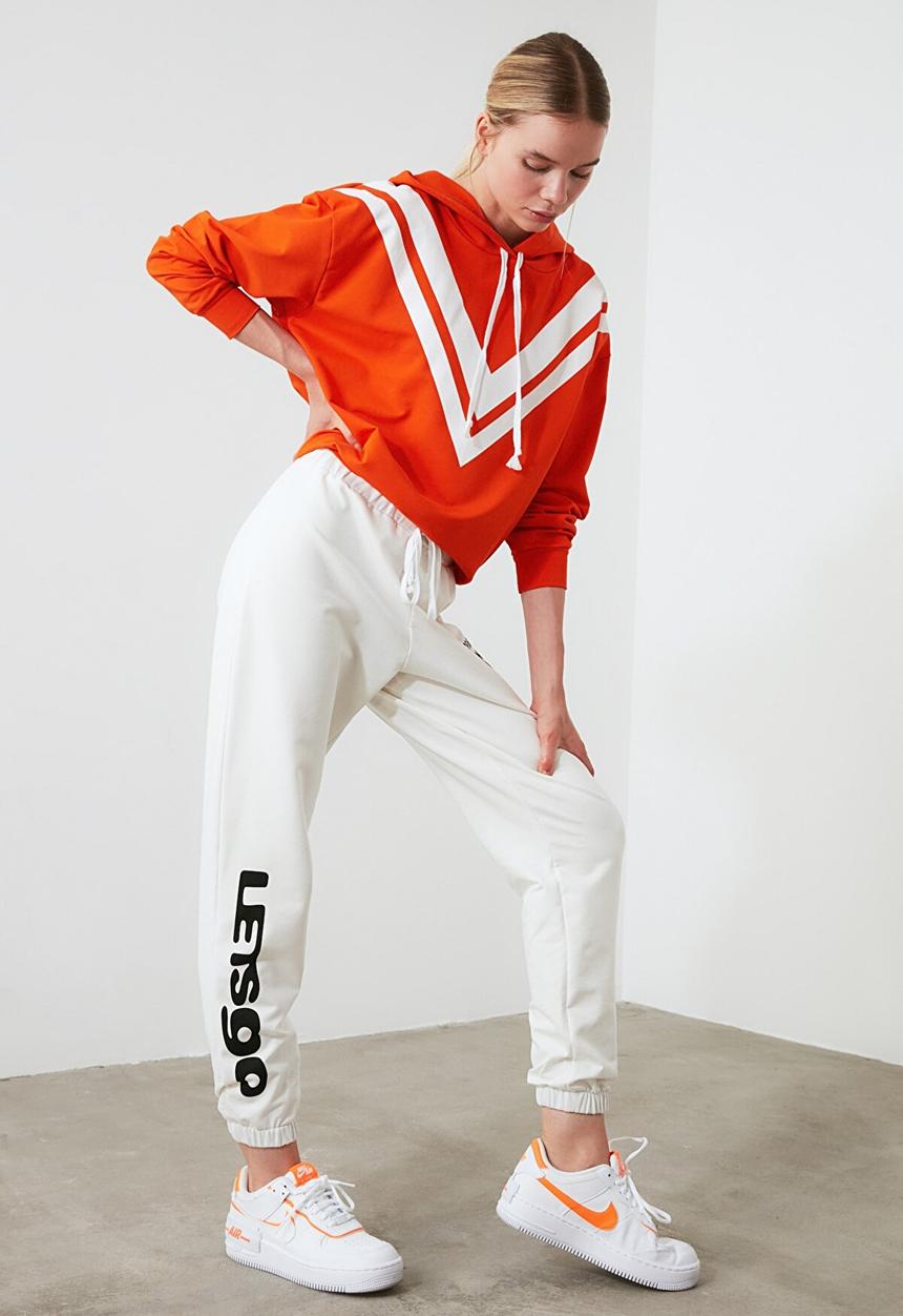 Trendyol - Printed loose jogger slim sweatpants - ecru