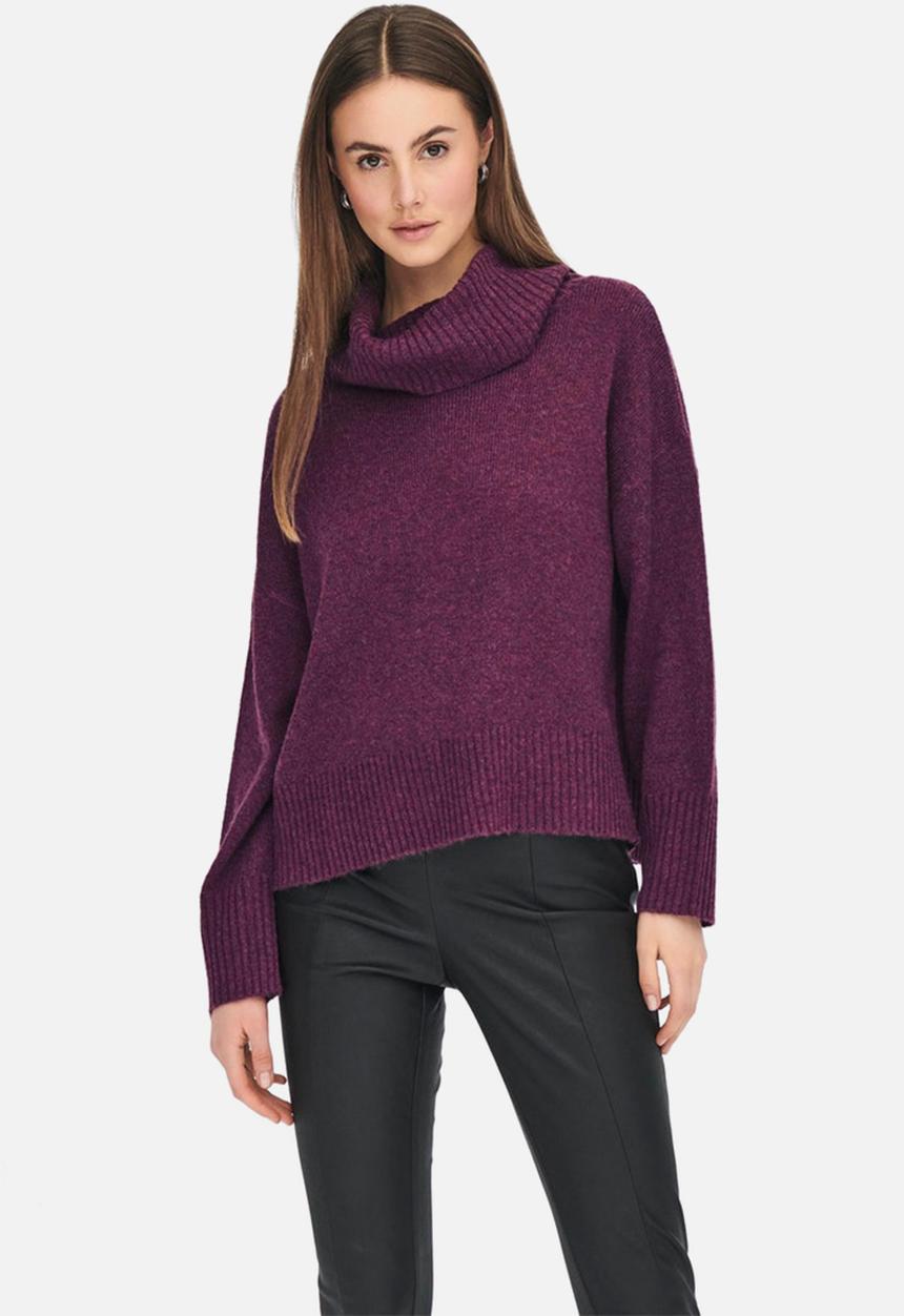 Jacqueline de Yong - Rue malene long sleeve cowlneck pullover - grape wine 