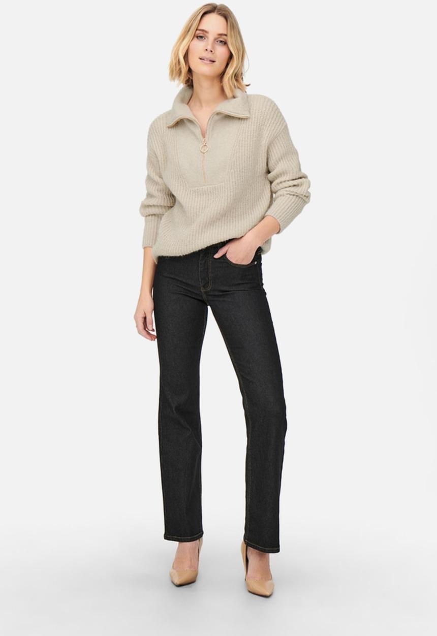 Jacqueline de Yong - Sigrid life long sleeve zip pullover knit - stone