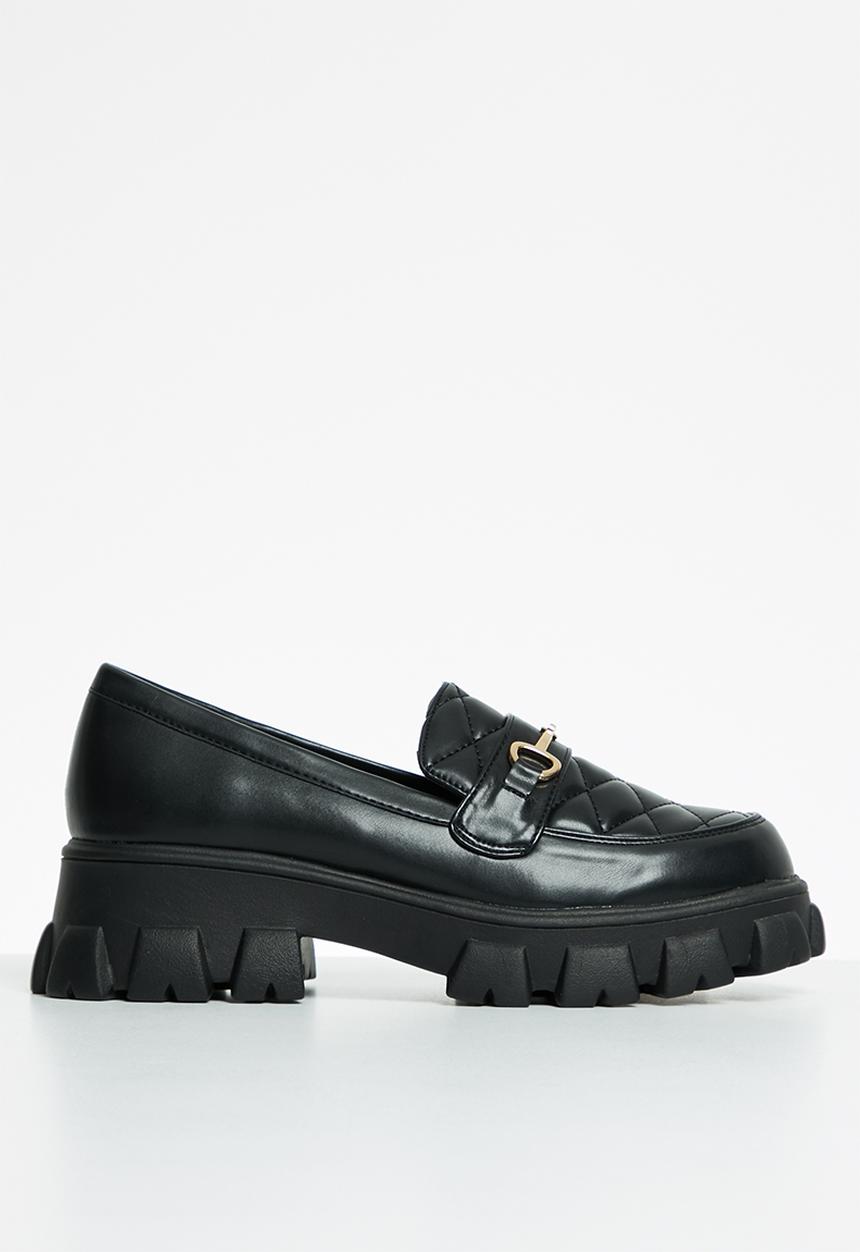 Glamorous - Quilted wide fit lug sole loafer - black
