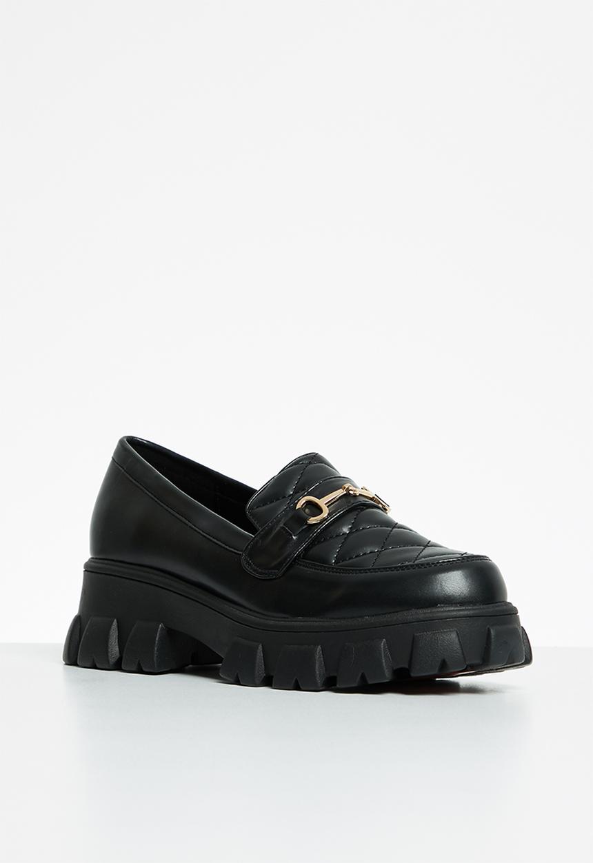 Glamorous - Quilted wide fit lug sole loafer - black