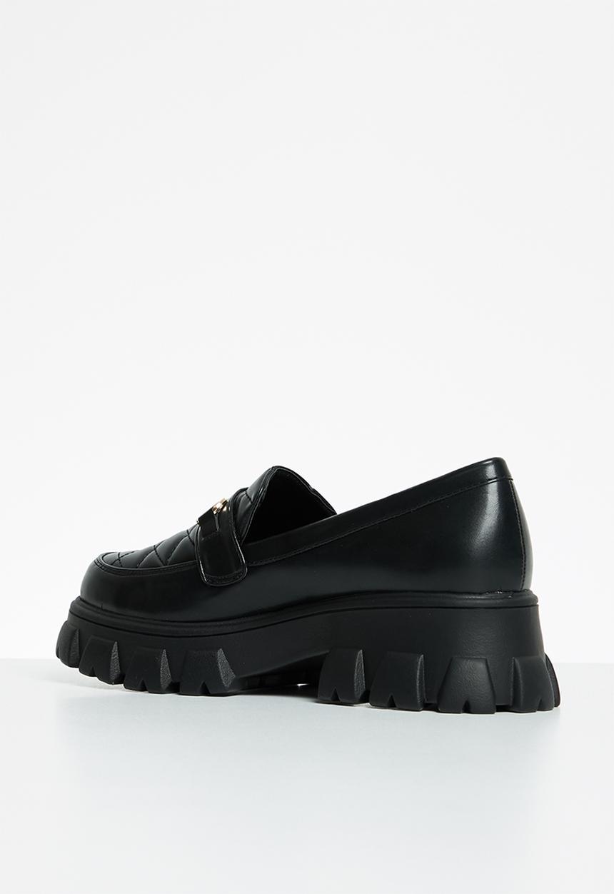 Glamorous - Quilted wide fit lug sole loafer - black