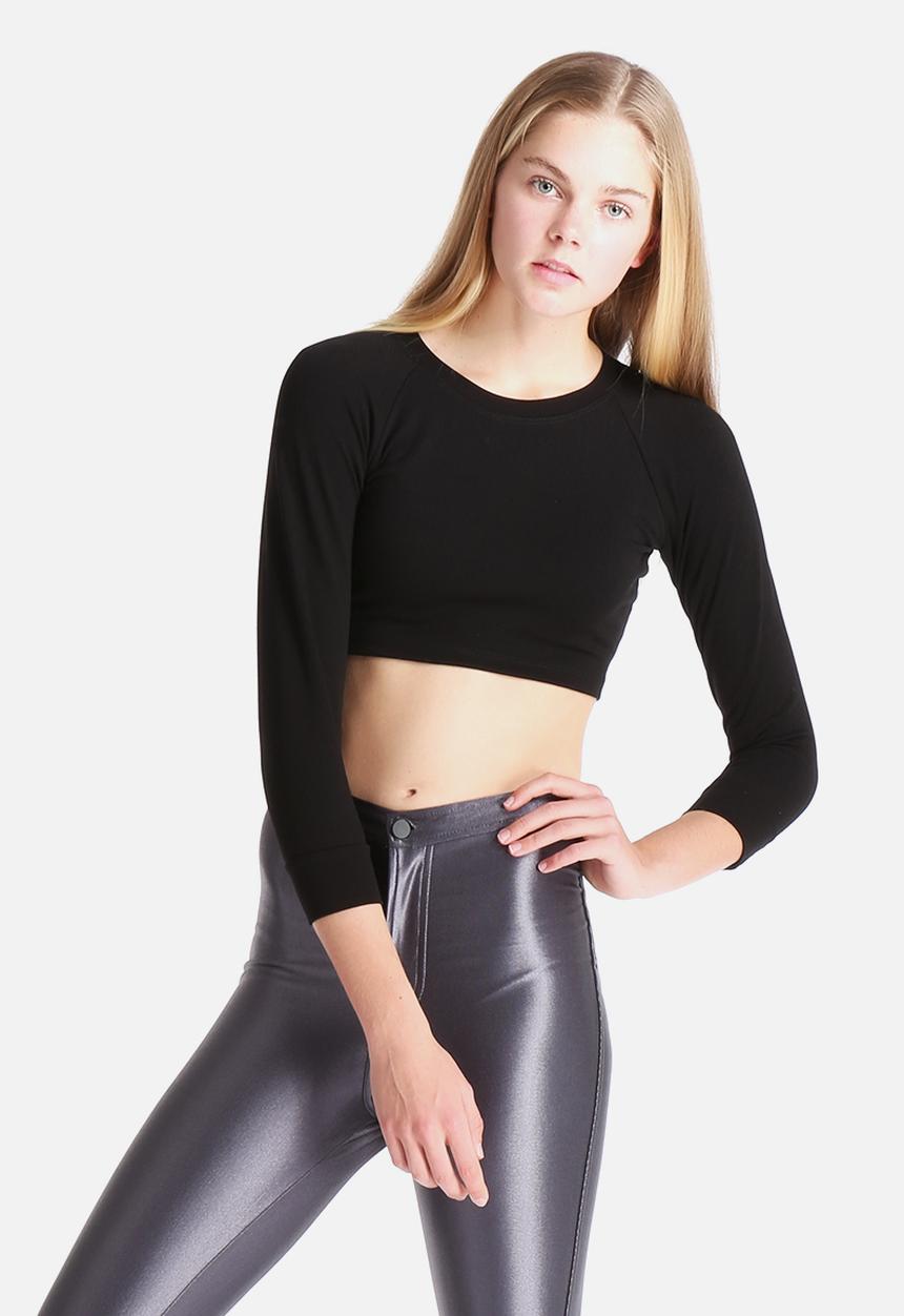American Apparel - Solid Long Sleeve Crop Raglan Top
