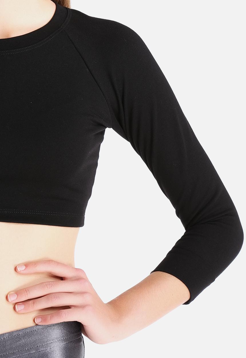 American Apparel - Solid Long Sleeve Crop Raglan Top