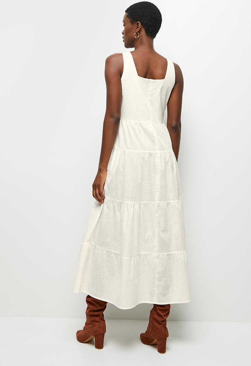 edit - Squareneck cotton tiered maxi - white