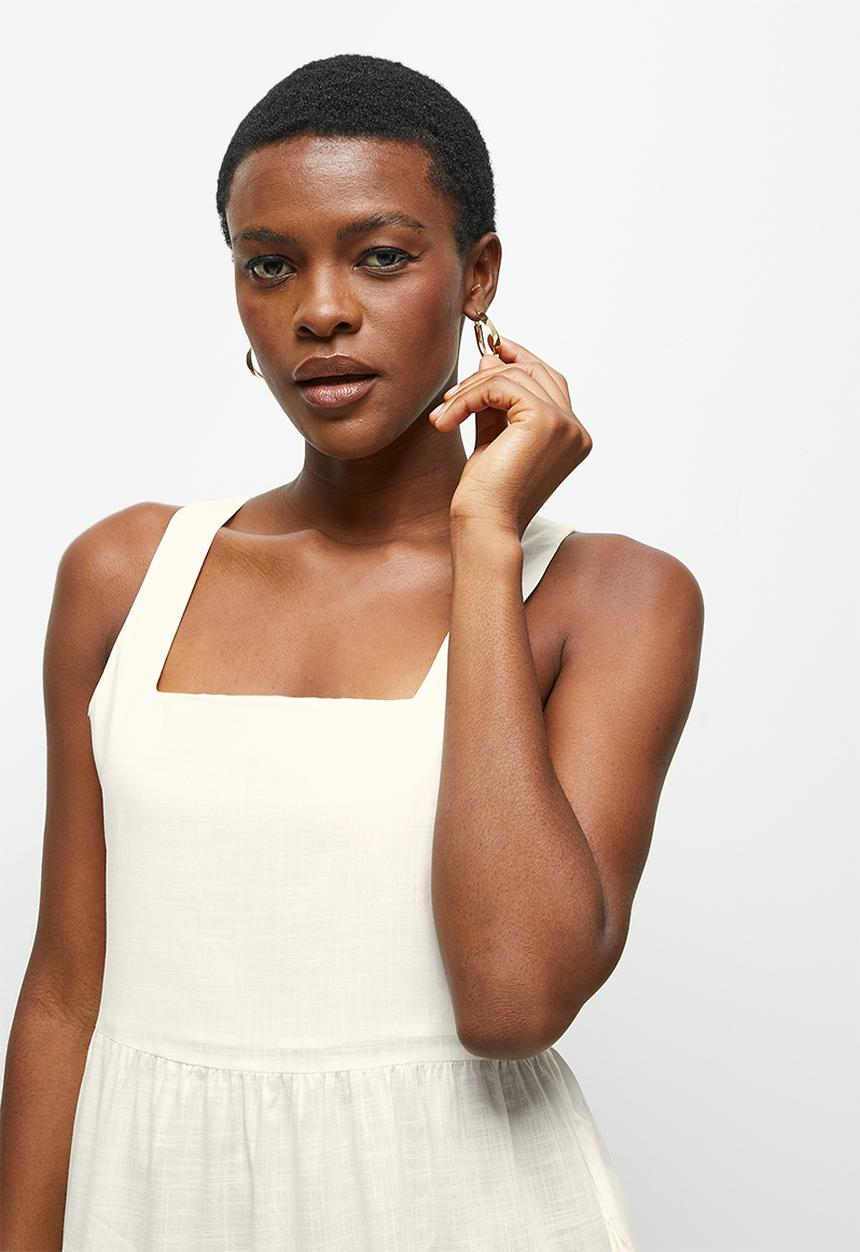 edit - Squareneck cotton tiered maxi - white