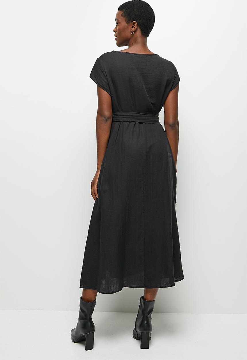 edit - Cotton pocket tunic dress - black
