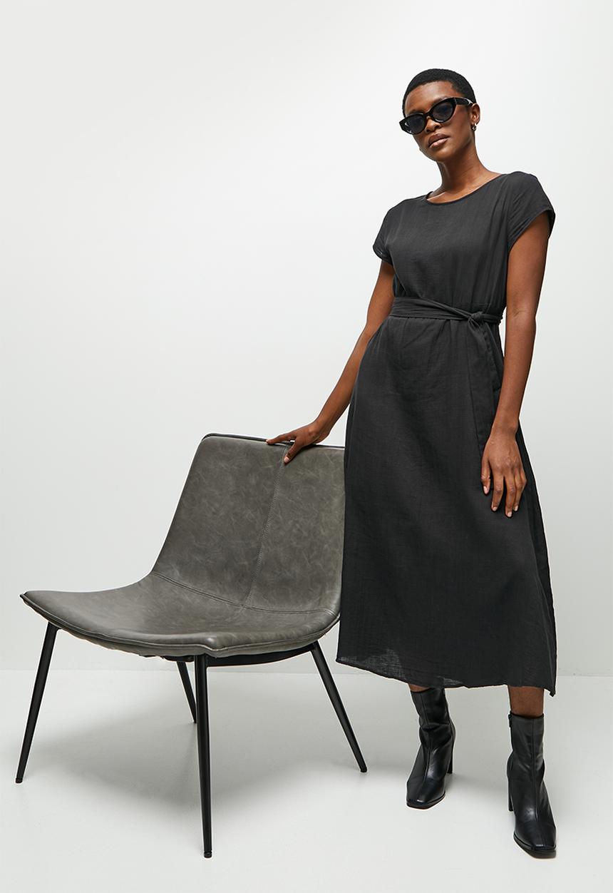 edit - Cotton pocket tunic dress - black